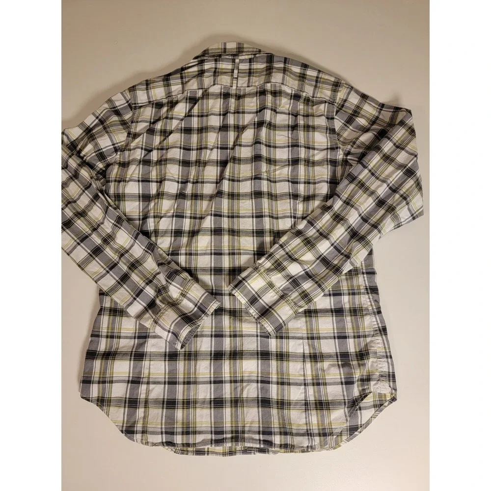 Banana Republic Grant Fit Custom 078 Wash Plaid Shirt Mens M White Grey Yellow